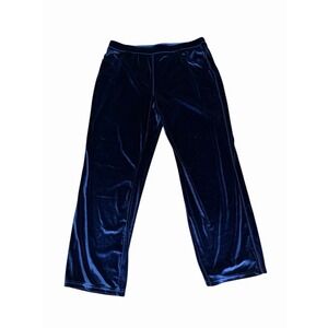 Quacker Factory Blue Metallic Velvet Pants Size Large‎ Pull On Stretch Wide Leg